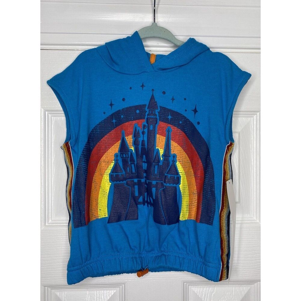 Walt Disney World Youth Hoodie Sleeveless‎ Shirt Castle Rainbow Retro XS New